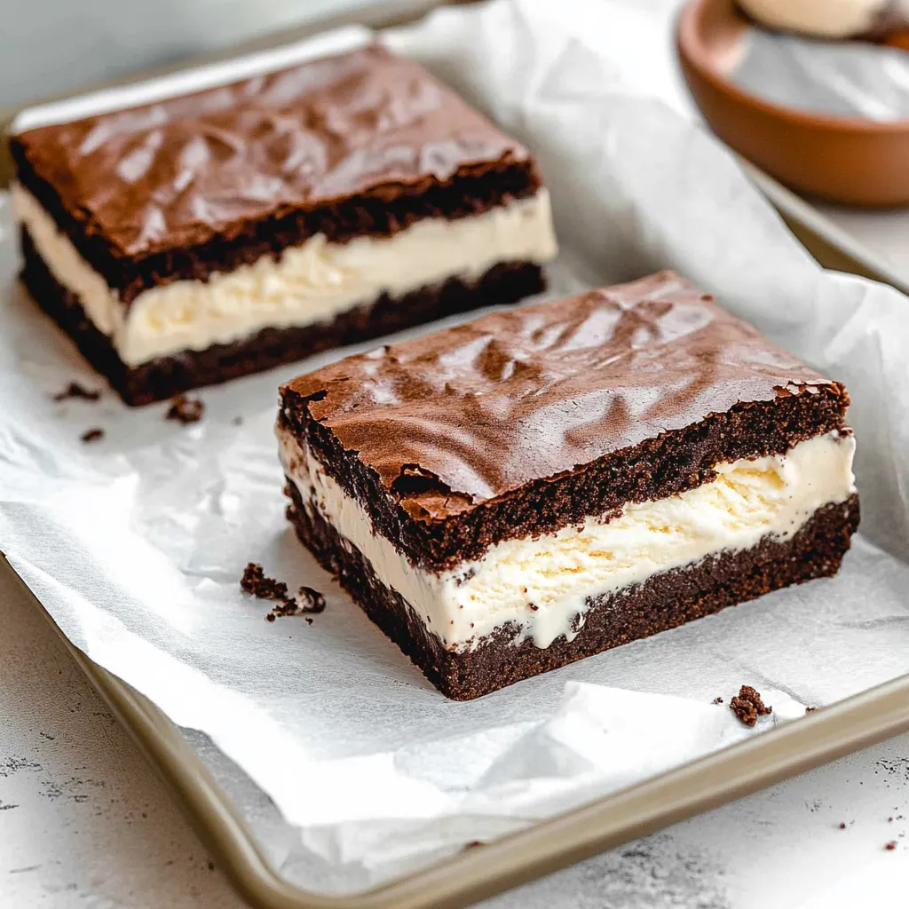 Two pieces of chocolate cake with white icing.