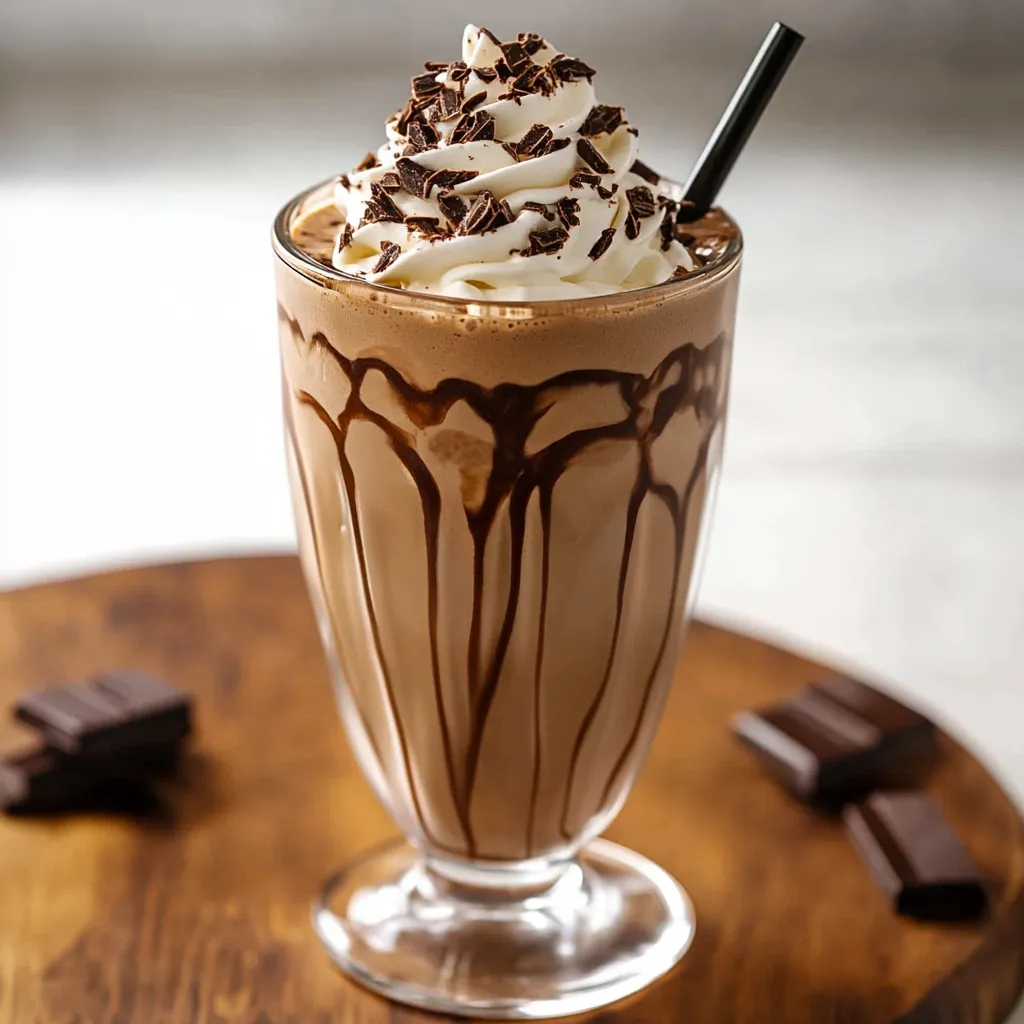 A glass of chocolate milk with whipped cream.
