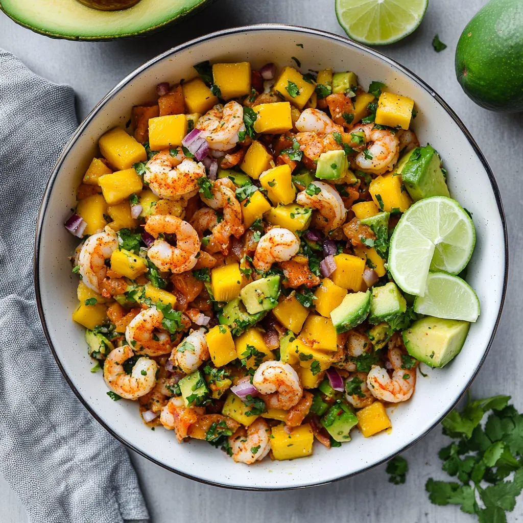 A bowl of shrimp and avocado salad.