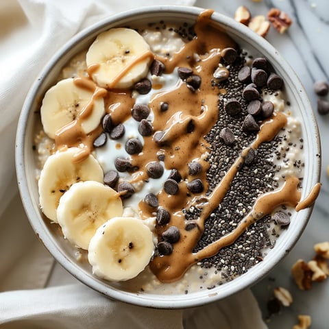 A bowl of oatmeal with bananas and peanut butter.