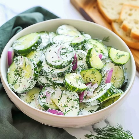 A bowl of cucumber salad with onions.