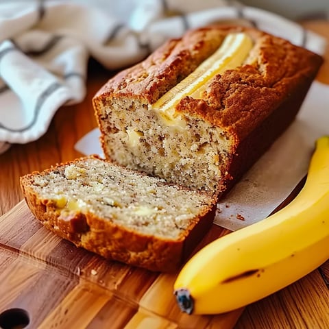 A slice of banana bread with a banana on the side.