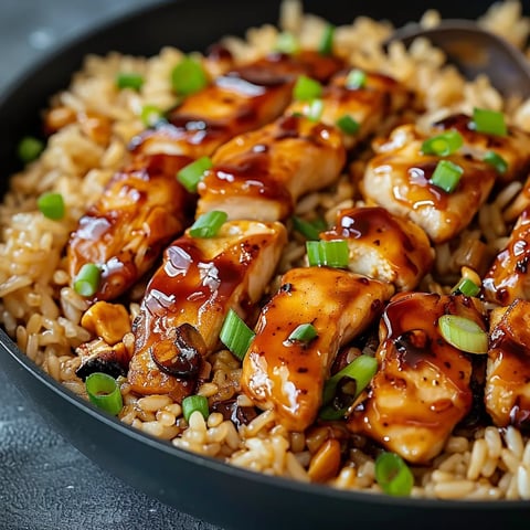 A plate of rice with meat and vegetables.