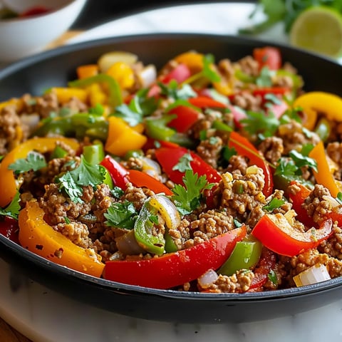 A pan of food with peppers and meat.