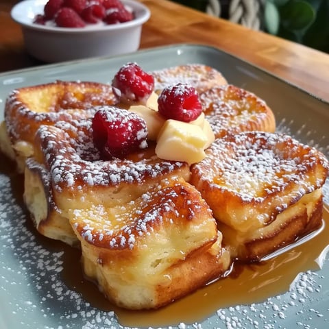 A plate of french toast with powdered sugar and strawberries.