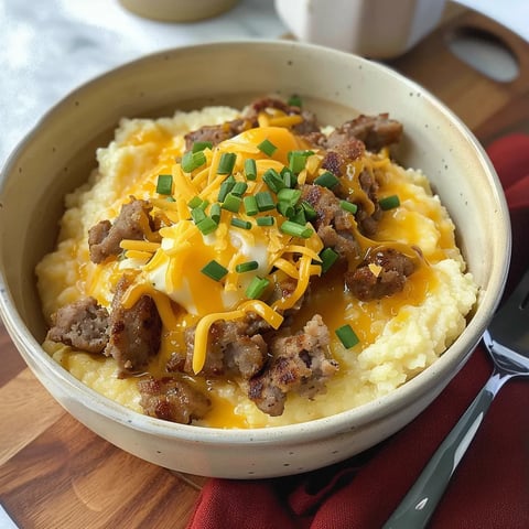 A bowl of food with cheese and meat.