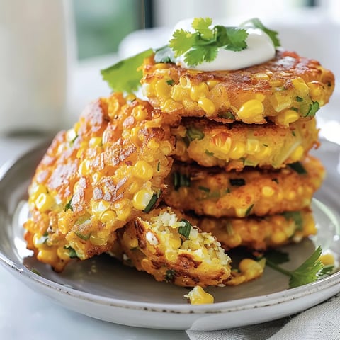 A stack of corn cakes with a dollop of sour cream on top.