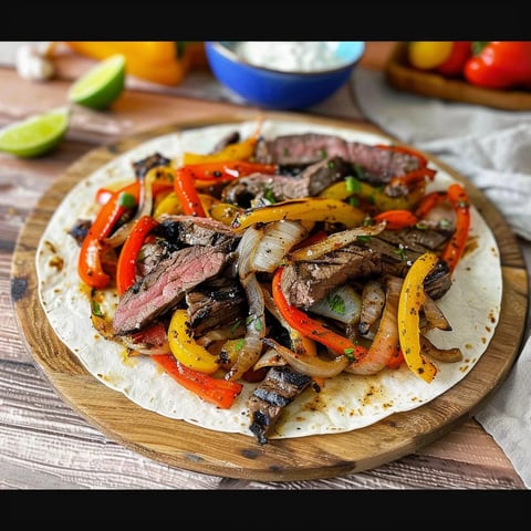 A plate of food with meat and peppers.